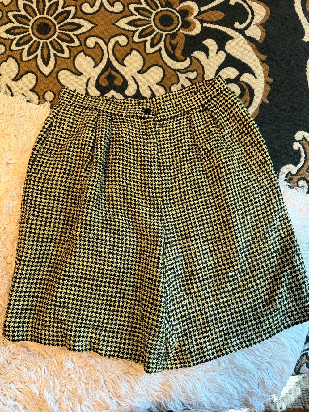 Carlisle Yellow and Black Houndstooth High-Waist Shorts